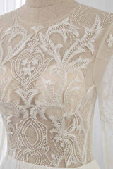 Affordable Jewel Chiffon Ruffles Wedding Dresses Lace Top Long Sleeves Bridal Gowns Online