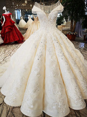 Affordable Jewel Off-the-shoulder A-line Wedding Dresses With Appliques Ivory Ruffles Lace Bridal Gowns On Sale