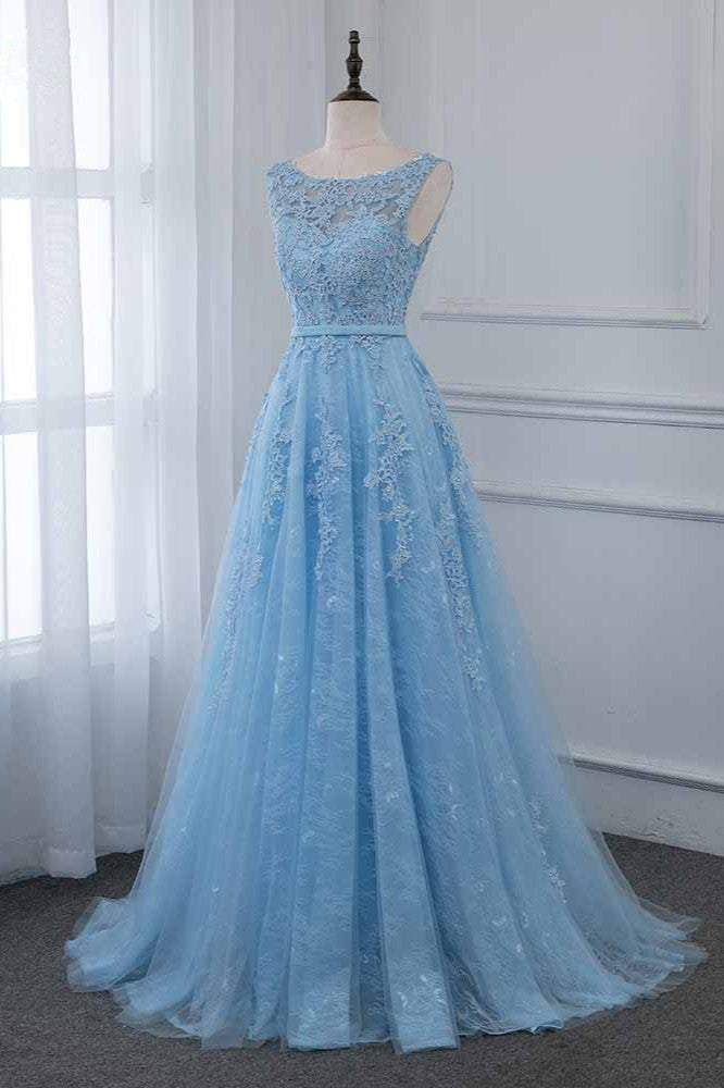 Affordable Jewel Sleeveless A-line Prom Dresses with Lace Online