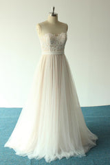 Affordable Jewel Sleeveless A-line Wedding Dresses Tulle Lace Bridal Gowns Online