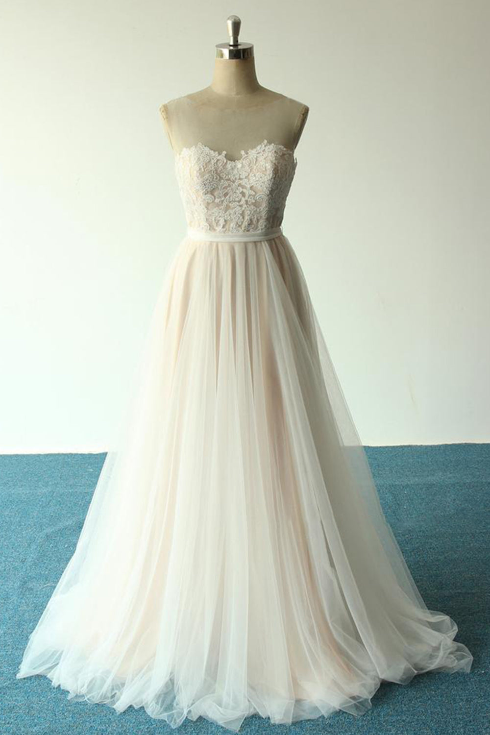 Affordable Jewel Sleeveless A-line Wedding Dresses Tulle Lace Bridal Gowns Online