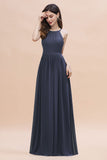 Affordable Jewel Sleeveless Stormy Chiffon Bridesmaid Dress with Ruffles Online