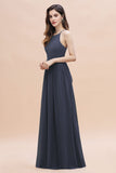 Affordable Jewel Sleeveless Stormy Chiffon Bridesmaid Dress with Ruffles Online