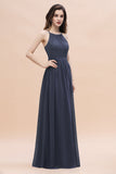 Affordable Jewel Sleeveless Stormy Chiffon Bridesmaid Dress with Ruffles Online