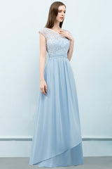 Affordable Lace Sleeveless Blue Bridesmaid Dresses With Scoop Cap