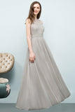 Affordable Lace Sleeveless Silver Bridesmaid Dress with Ruffles