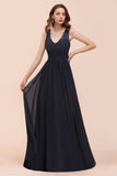 Affordable Lace V-Neck Navy Bridesmaid Dress with Open Back
