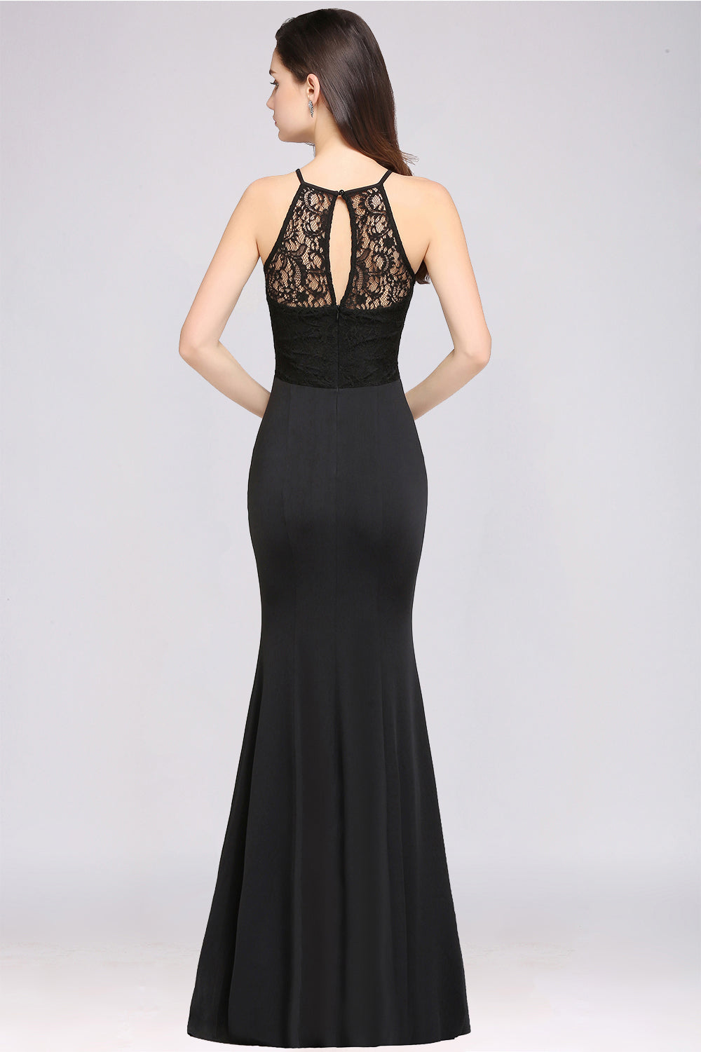 Affordable Mermaid Keyhole Black Lace Bridesmaid Dress Online