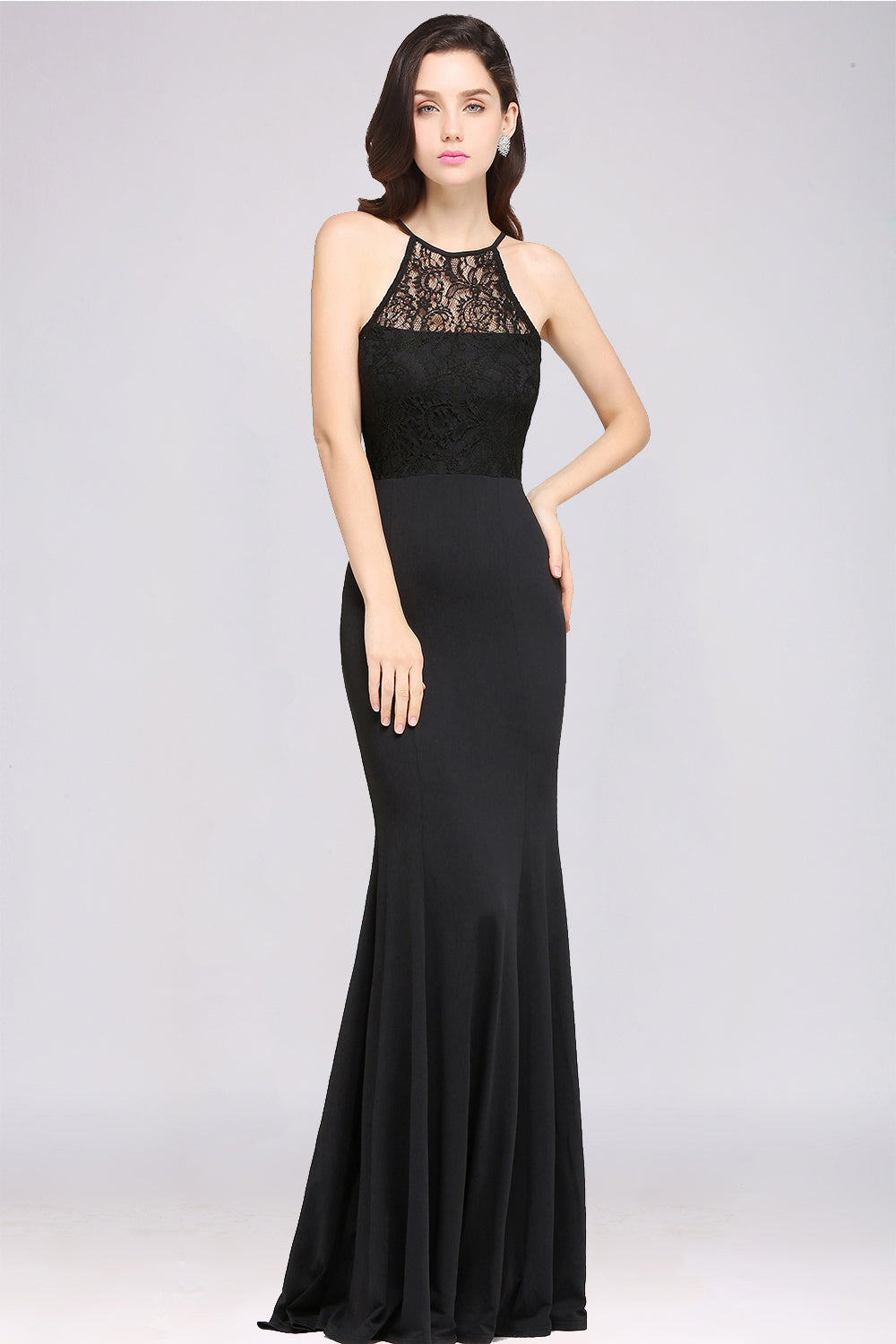 Affordable Mermaid Keyhole Black Lace Bridesmaid Dress Online