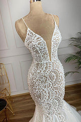 Affordable Mermaid Spaghetti Straps Lace Wedding Dresses Ivory Sleeveless Bridal Gowns With Appliques Online
