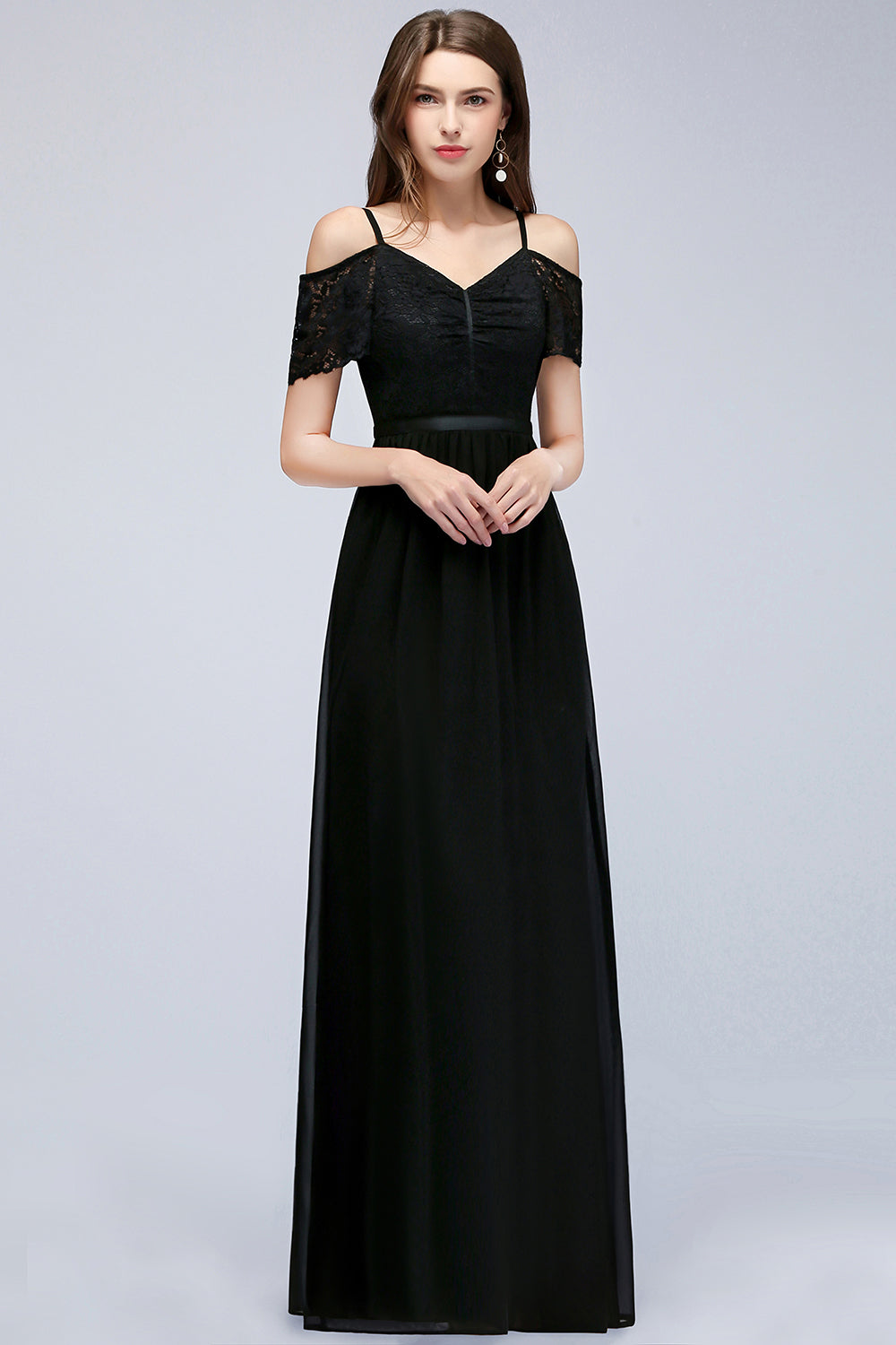 Affordable Off-the-shoulder Black Lace Bridesmaid Dress Online