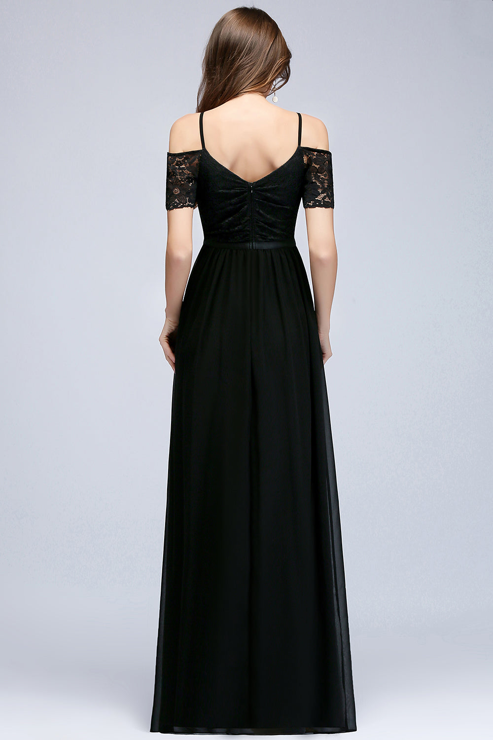 Affordable Off-the-shoulder Black Lace Bridesmaid Dress Online