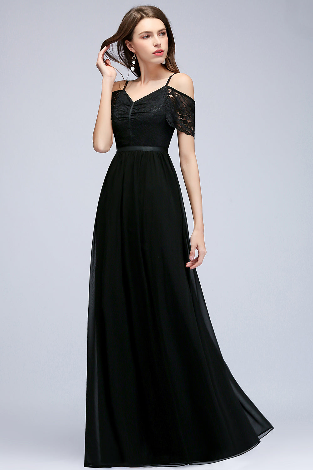 Affordable Off-the-shoulder Black Lace Bridesmaid Dress Online