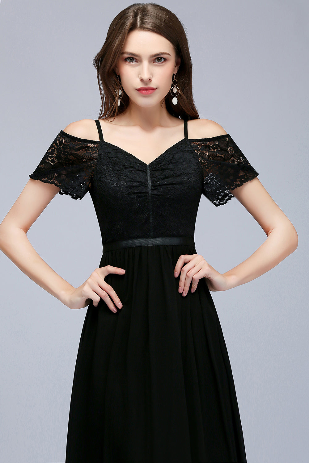 Affordable Off-the-shoulder Black Lace Bridesmaid Dress Online