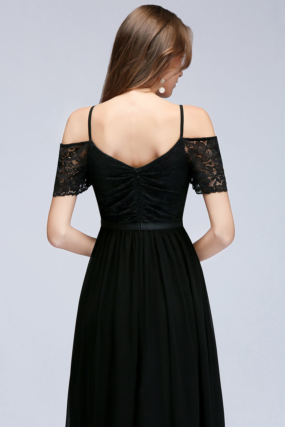 Affordable Off-the-shoulder Black Lace Bridesmaid Dress Online