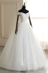 Affordable Off-the Shoulder Sweetheart Tulle Wedding Dress Appliques Sleeveless Bridal Gowns with Pearls