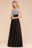 Affordable One Shoulder Sequins Long Bridesmaid Dresses with Ruffle