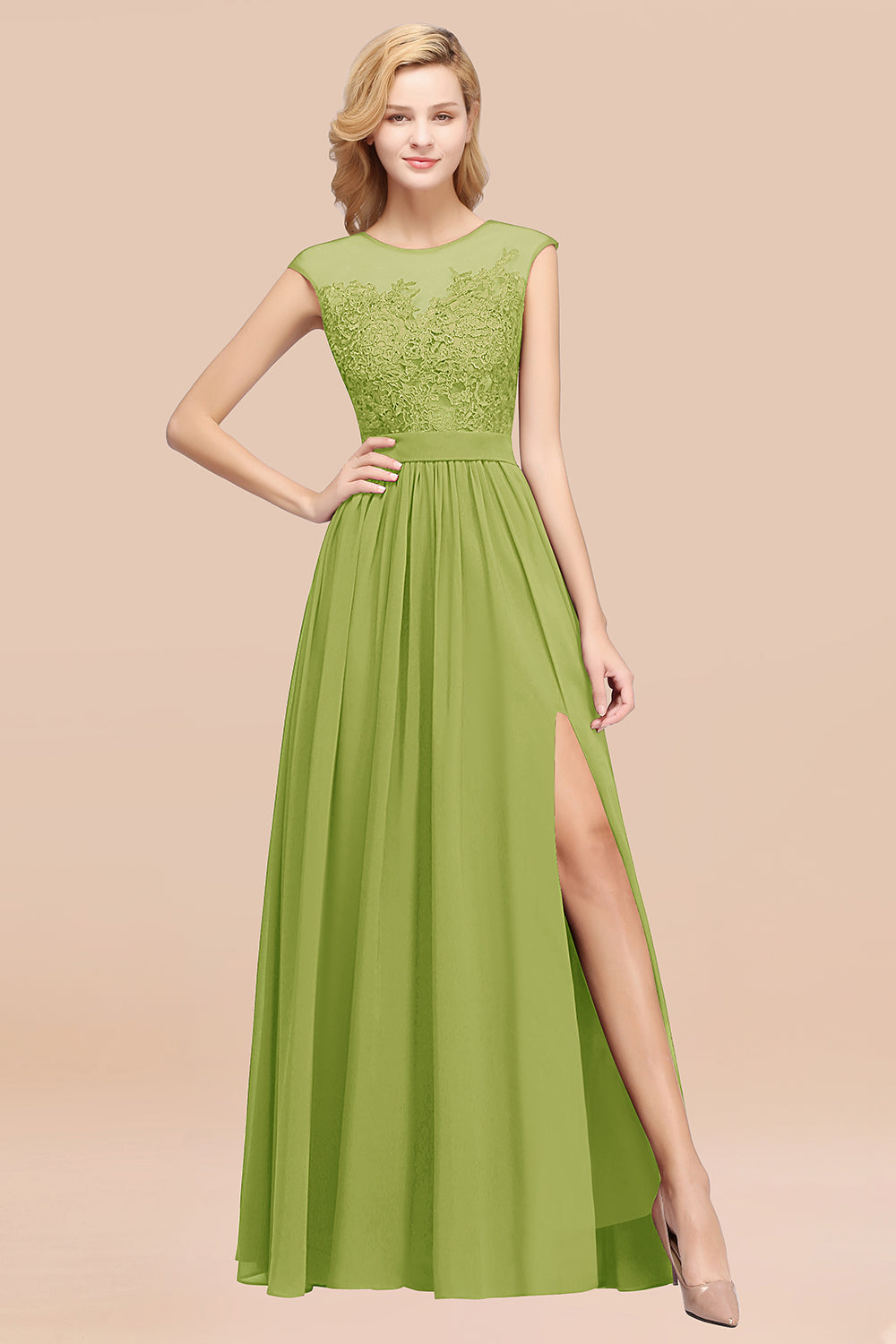 Affordable Scoop Lace Appliques Yellow Bridesmaid dresses with Slit – Newinlook