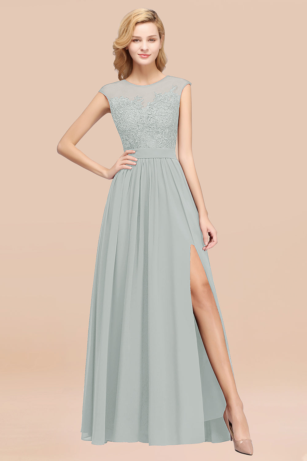 Affordable Scoop Lace Appliques Yellow Bridesmaid dresses with Slit Newinlook Affordable Scoop Lace Appliques Yellow Bridesmaid dresses with Slit Newinlook