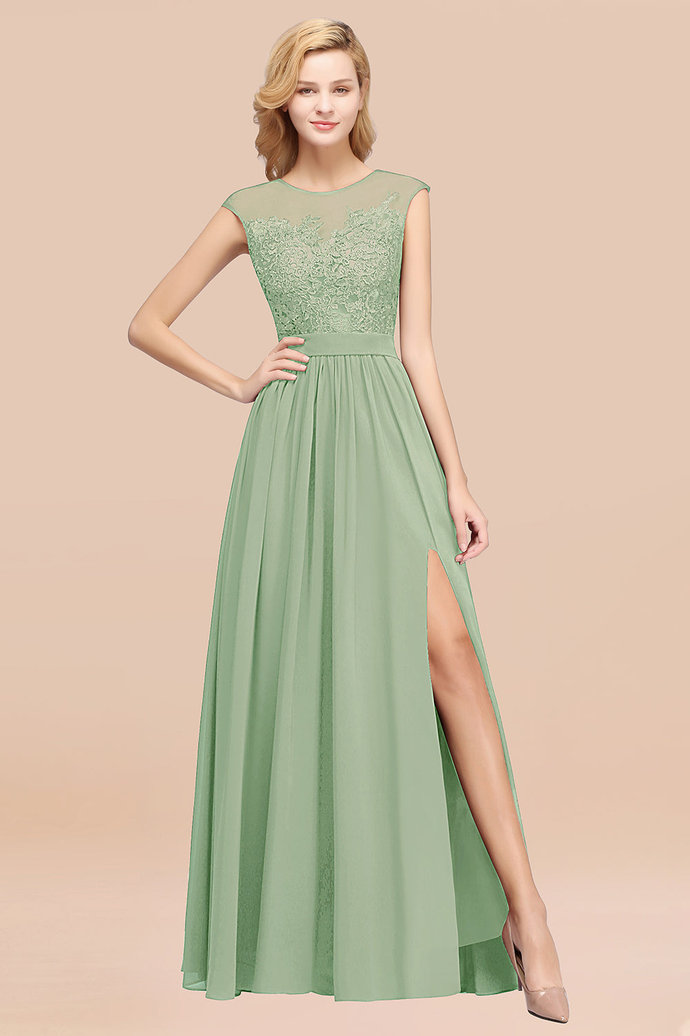 Affordable Scoop Lace Appliques Yellow Bridesmaid dresses with Slit Newinlook Affordable Scoop Lace Appliques Yellow Bridesmaid dresses with Slit Newinlook