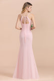 Affordable Sheath V-Neck Blushing Pink Chiffon Bridesmaid Dress with Spaghetii Straps