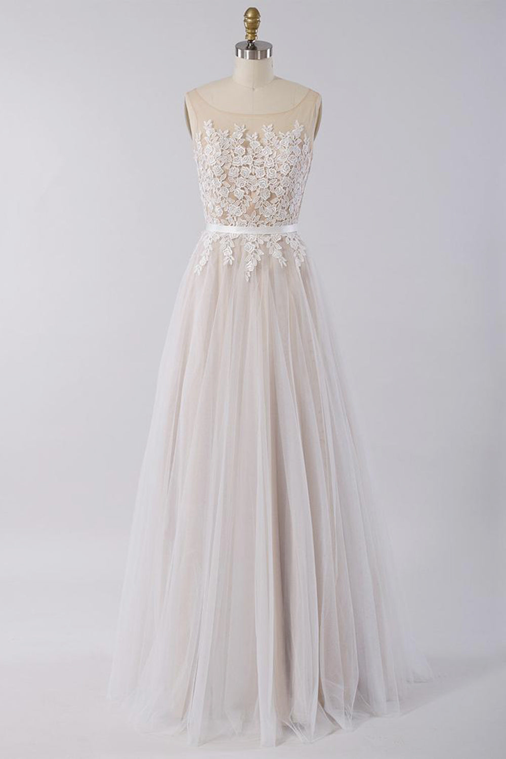 Affordable Sleeveless Jewel Appliques Wedding Dress Tulle Ruffles A-line Bridal Gowns On Sale