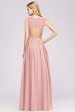 Affordable Sleeveless Lace Pink Bridesmaid Dress With Hollowout Back