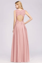 Affordable Sleeveless Lace Pink Bridesmaid Dress With Hollowout Back