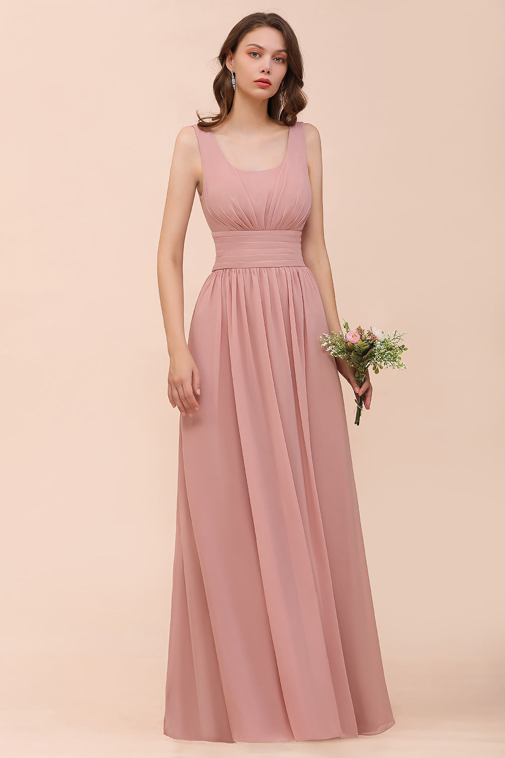 Affordable Sleeveless Ruffle Vintage Mauve Bridesmaid Dress