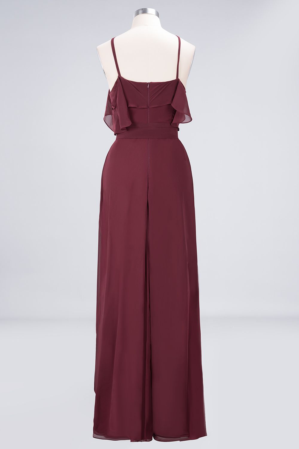 Affordable Spaghetti Straps Burgundy Long Bridesmaid Dress With Bow Sash