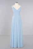 Affordable Spaghetti-Straps Slit Long Chiffon Bridesmaid Dress with Ruffle