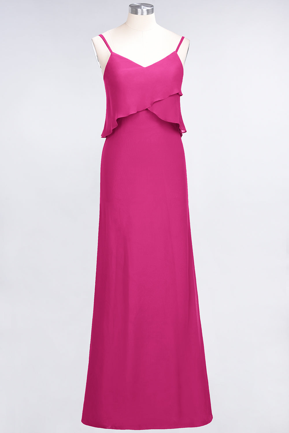 Affordable Spaghetti-Straps V-Neck Burgundy Chiffon Bridesmaid Dresses