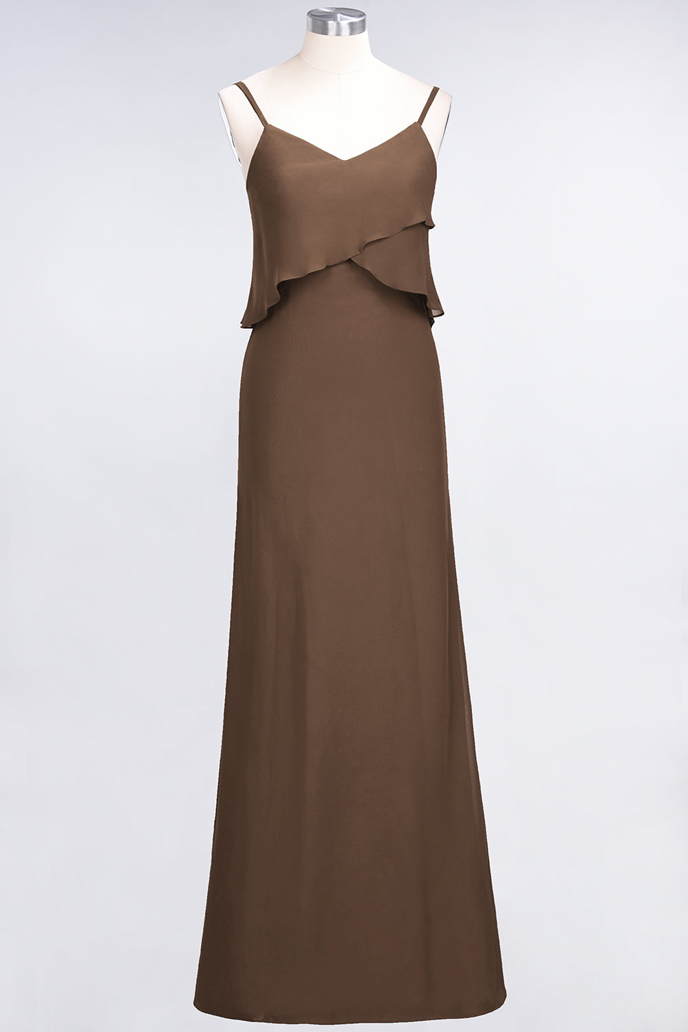 Affordable Spaghetti-Straps V-Neck Burgundy Chiffon Bridesmaid Dresses