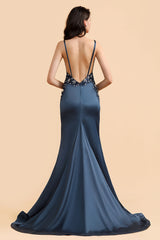 Affordable Spaghetti Straps V-Neck Prom Dresses Sleeveless Appliques Beadings Party Dresses Online