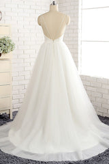 Affordable Spaghetti Straps White Wedding Dresses A-line Tulle Ruffles Bridal Gowns On Sale