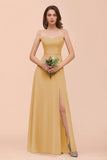 Affordable Strapless Front Slit Long Dusty Sage Bridesmaid Dress