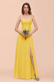 Affordable Strapless Front Slit Long Dusty Sage Bridesmaid Dress