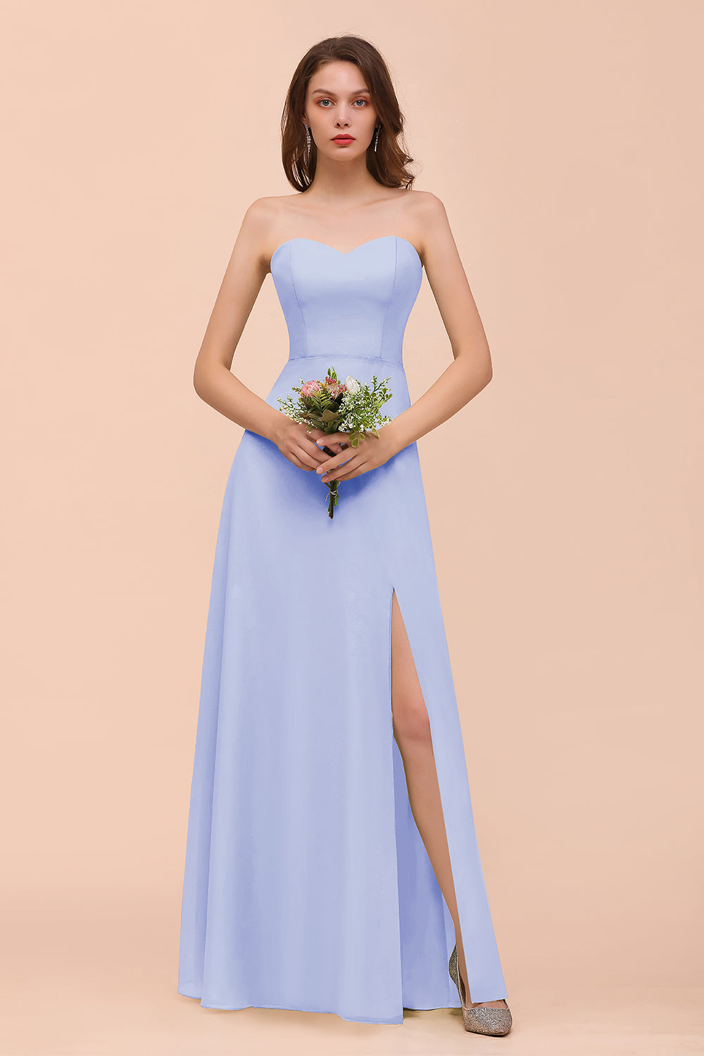 Affordable Strapless Front Slit Long Dusty Sage Bridesmaid Dresses Newinlook Affordable Strapless Front Slit Long Dusty Sage Bridesmaid Dresses Newinlook