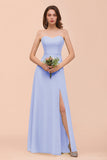 Affordable Strapless Front Slit Long Dusty Sage Bridesmaid Dress
