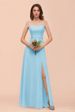 Affordable Strapless Front Slit Long Dusty Sage Bridesmaid Dress