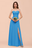Affordable Strapless Front Slit Long Dusty Sage Bridesmaid Dress