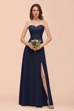 Affordable Strapless Front Slit Long Dusty Sage Bridesmaid Dress
