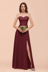 Affordable Strapless Front Slit Long Dusty Sage Bridesmaid Dress