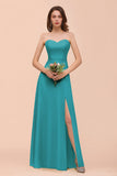 Affordable Strapless Front Slit Long Dusty Sage Bridesmaid Dress
