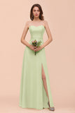 Affordable Strapless Front Slit Long Dusty Sage Bridesmaid Dress