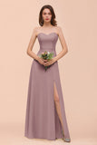 Affordable Strapless Front Slit Long Dusty Sage Bridesmaid Dress