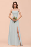 Affordable Strapless Front Slit Long Dusty Sage Bridesmaid Dress
