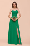 Affordable Strapless Front Slit Long Dusty Sage Bridesmaid Dress