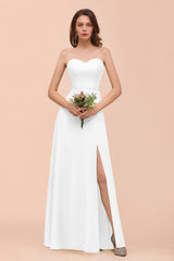 Affordable Strapless Front Slit Long Dusty Sage Bridesmaid Dress