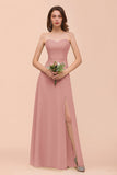 Affordable Strapless Front Slit Long Dusty Sage Bridesmaid Dress